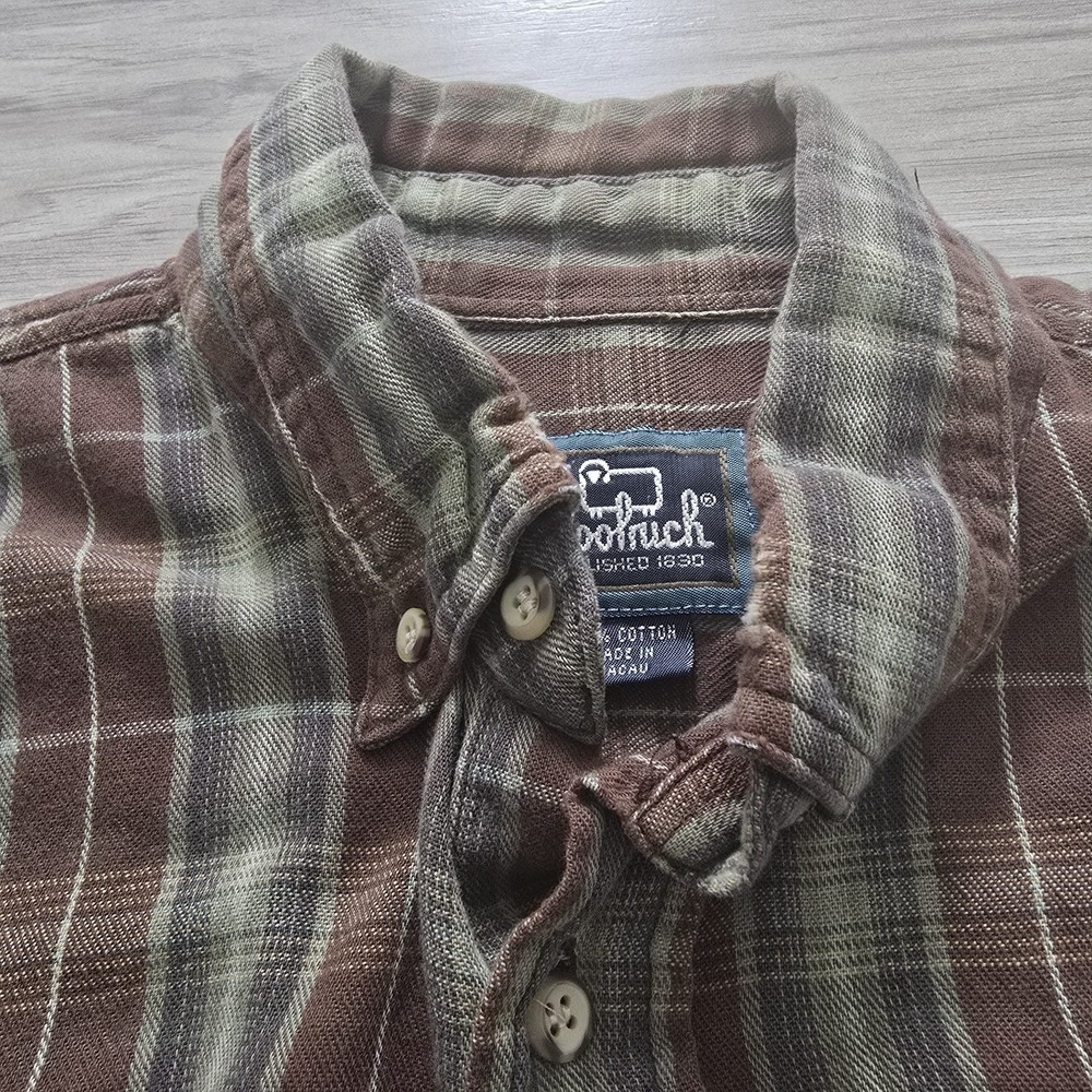 Woolrich Flannel Shirt Mens Large Button Up Long Sleeve Brown Plaid - Picture 7 of 14